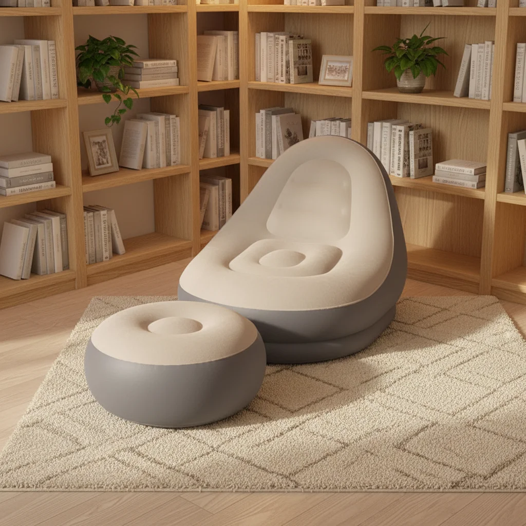 Portable Inflatable Air Sofa Chair Comfortable Foldable Lounge with Foot Pedals for Living Room Leisure Lazy Sofa