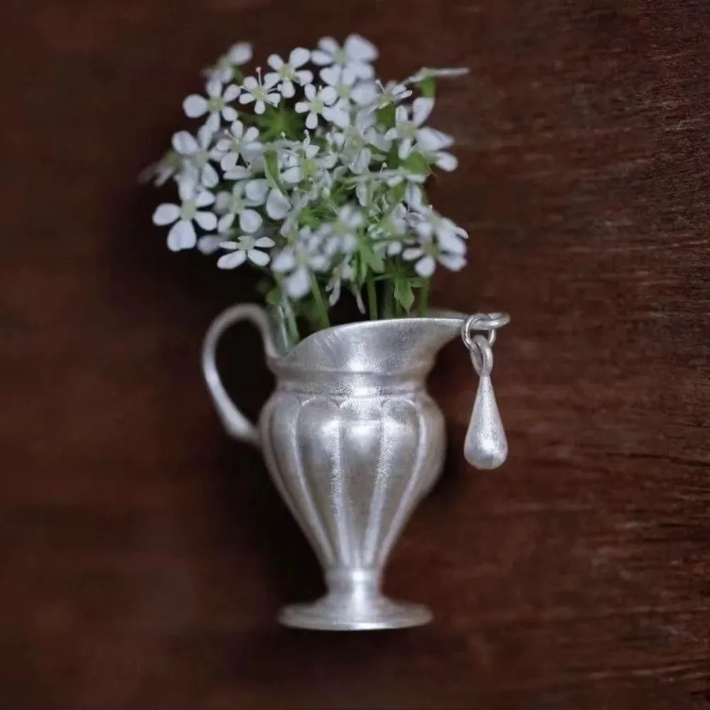 New Vase Shaped Flower Insert Brooch with Insert Flowers Creative Metal Pins Copper DIY Women Brooches Clothing Corsage