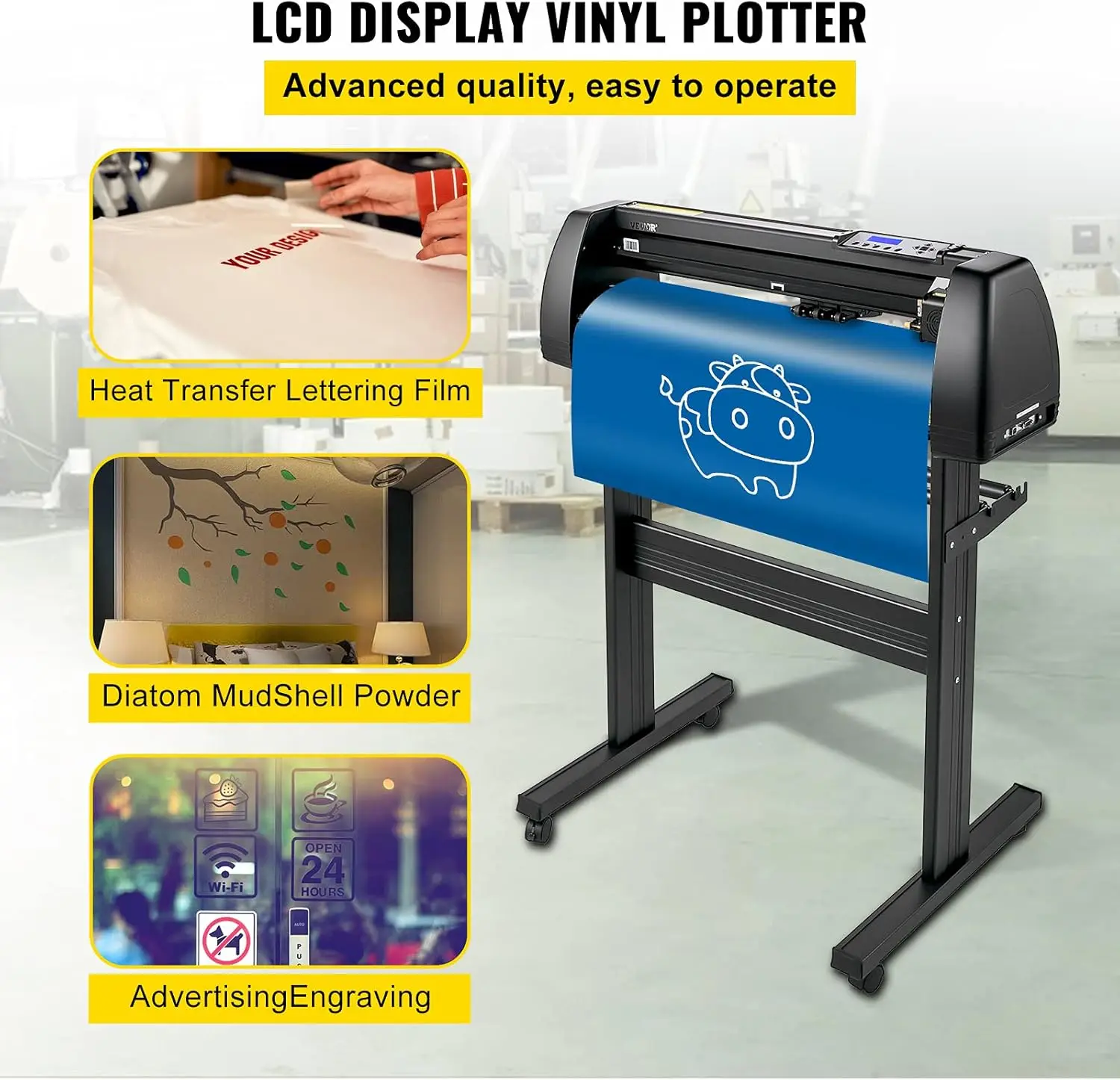 Vinyl Cutter Machine, 28inch Vinyl Plotter, LCD Display Plotter Cutter, Adjustable Double-Spring Pinch Rollers Sign