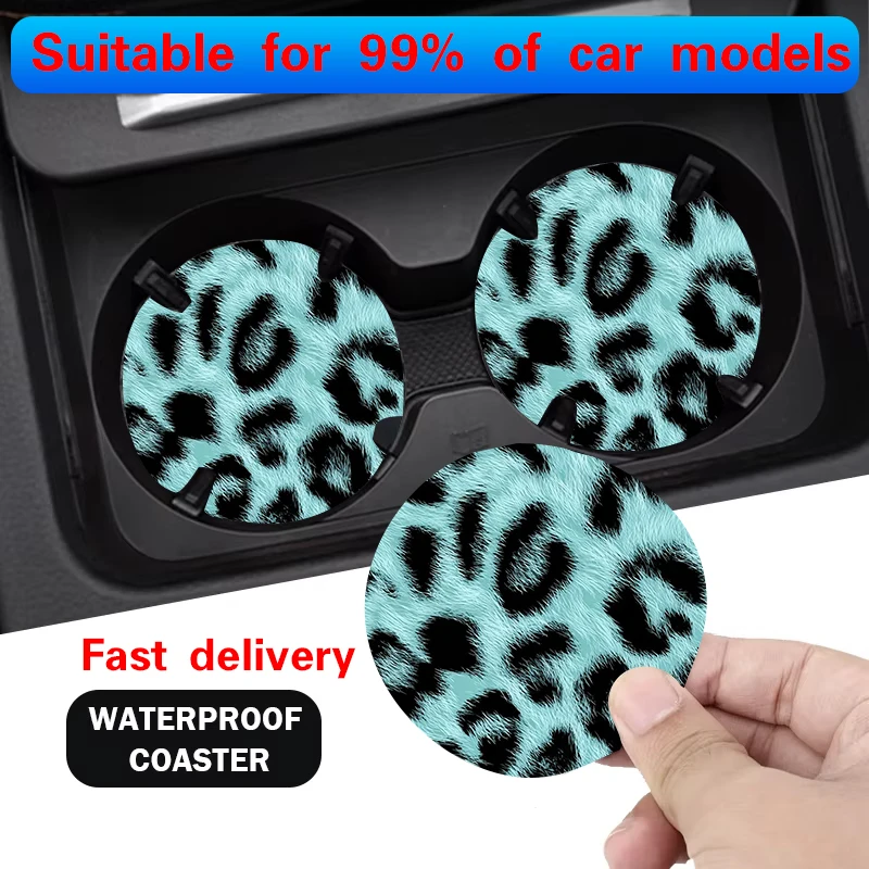

2pcs Blue Leopard Print Car Cup Holder Non-Slip Mat Bottle and Cup Stand