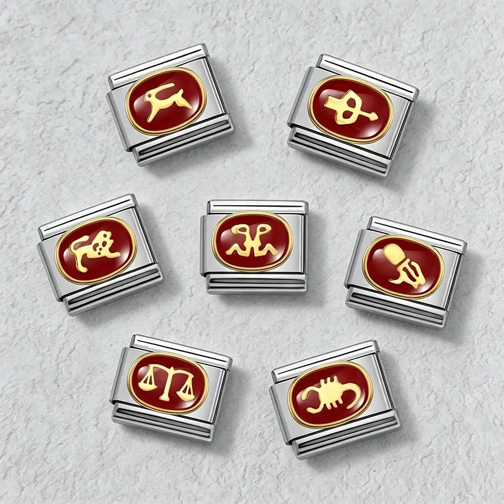 Neue Mode Rote Emaille Horoskop-Glieder Geburtstags-Edelstahl-Charm Perle für italienische 9mm Armbänder Damen Herren Schmuck – Detail 3