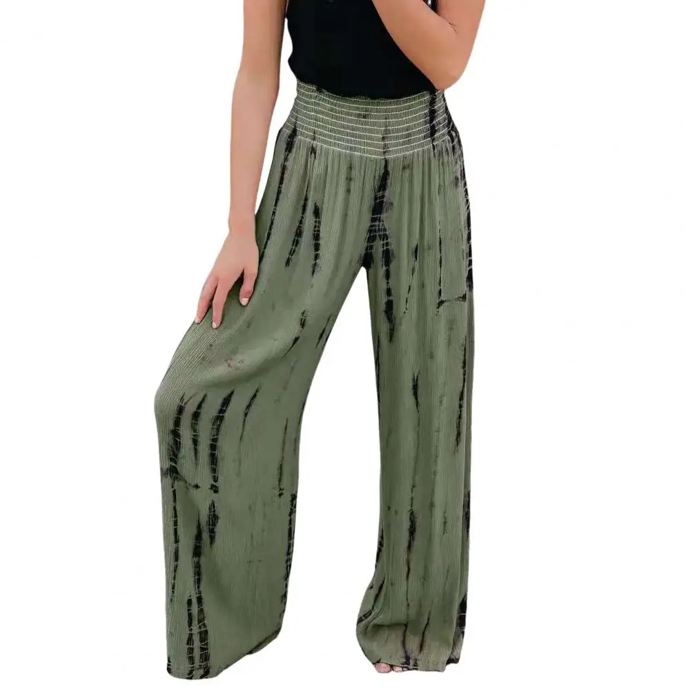 Elastic Waist Pants Tie Dye Print Wide Leg Pants for Women High Waist Trousers with Pockets Business Work Streetwear Style Women