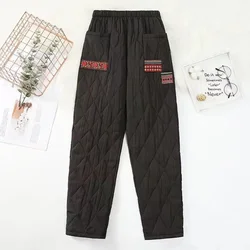 Women's Retro Checkered Quilted Cotton Pant With Thick Warm Down Cotton Pant Harlan Pants Female Plaid Trousers Winter Black Red