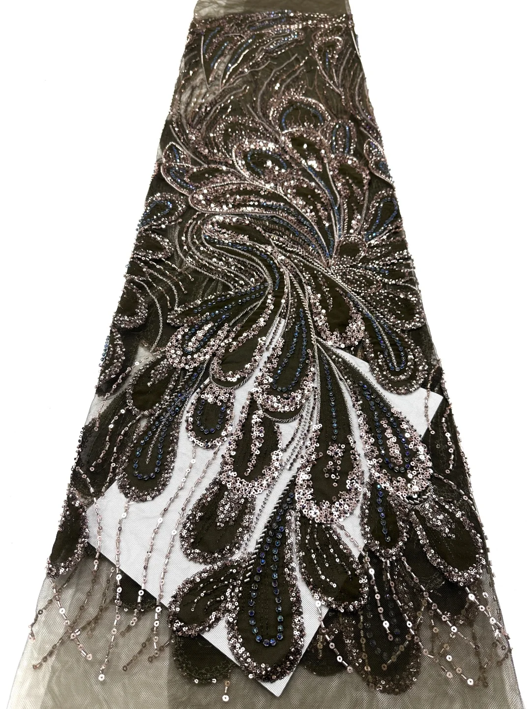 

Elegant Party Luxury Gown African Handcrafted Heavy Beaded Sequins Lace Fabric French Tulle Material 3D Lace Fabrics Sewing