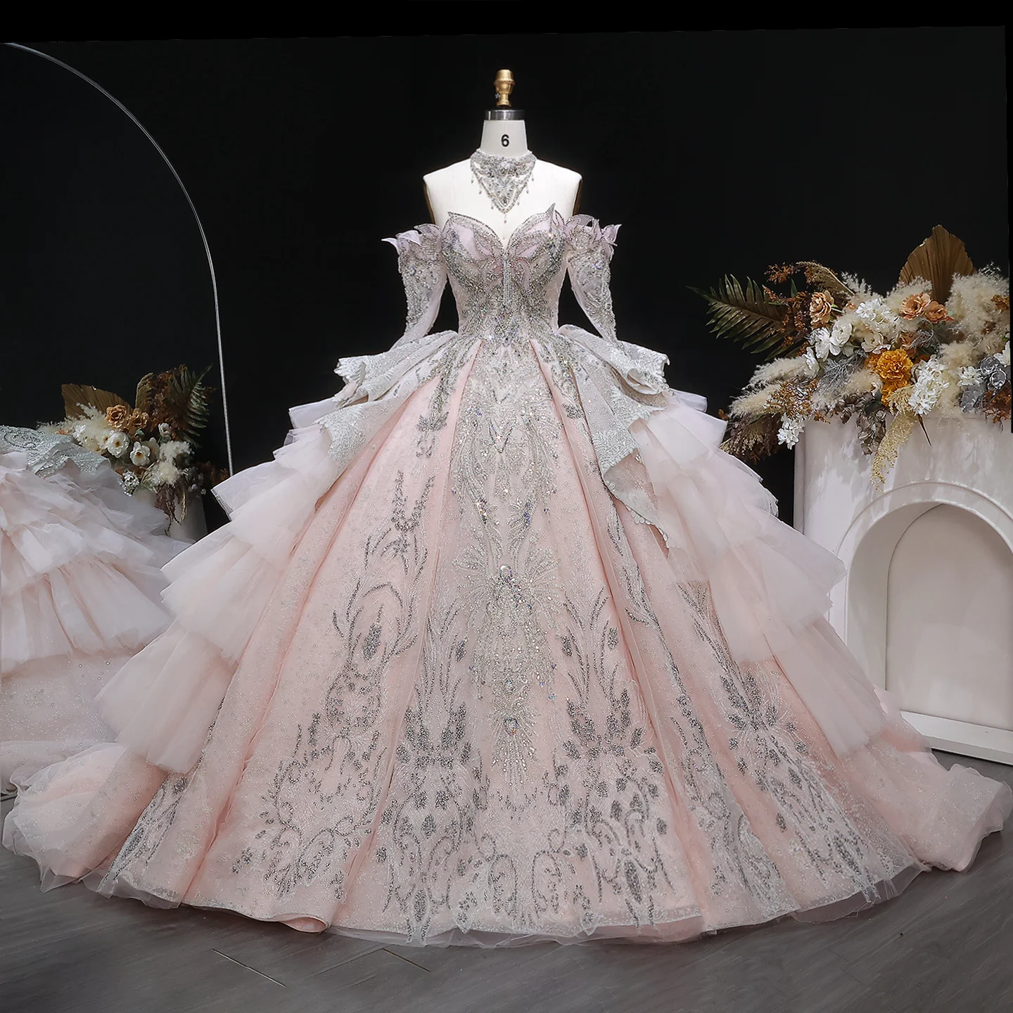 Sharon Said Luxury Pink Sweetheart Off Shoulder Wedding Dress with Heavy Crystal Beaded Women Party Bride Gowns SW608 Customized