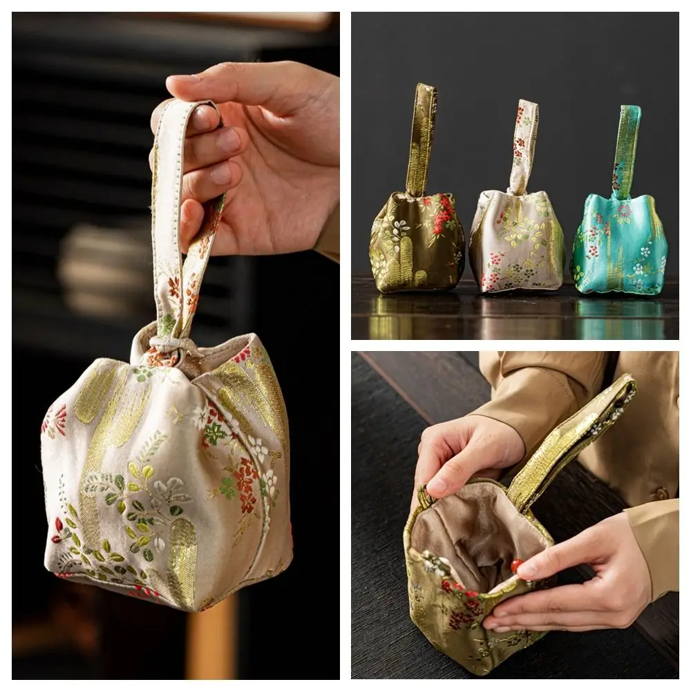 

Convenient Portable Teapot Bag Chinese Style Vintage Teacup Pouch Exquisite Multifunctional Brocade Embroidery Handbag Gift