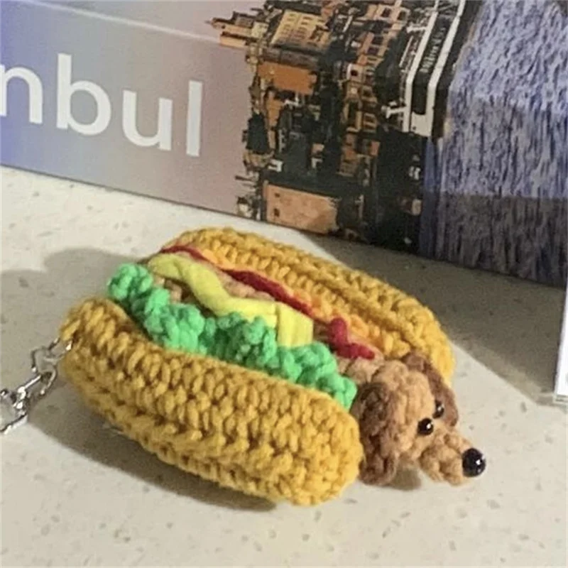 Cross-border sales Kawaii Food Bread Hamburger Hot Dog handmade knitting Pendant Keychains for Children Gifts Toys