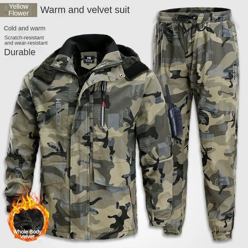 Male Electric Welding Scald Proof Cold Proof Wear-resistant Outdoor Labor Protectio Winter Plush Thickened Work Clothes Suit