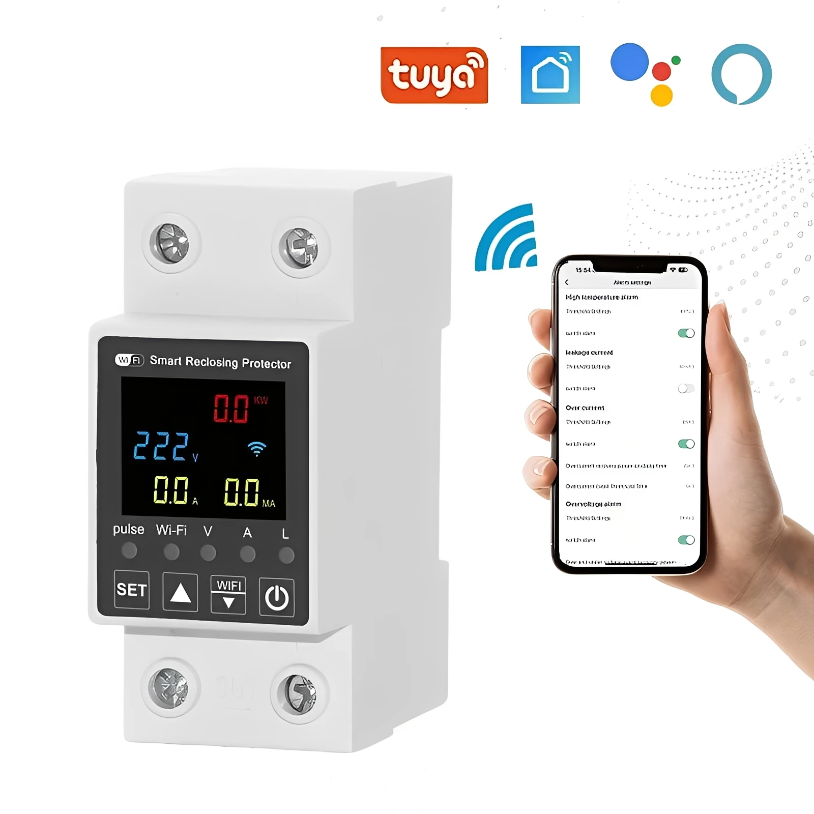 

63A Smart WiFi Metering Energy Meter Leakage Voltage Current Auto Reclosing Protector Relay Switch Circuit Breaker Smart Life