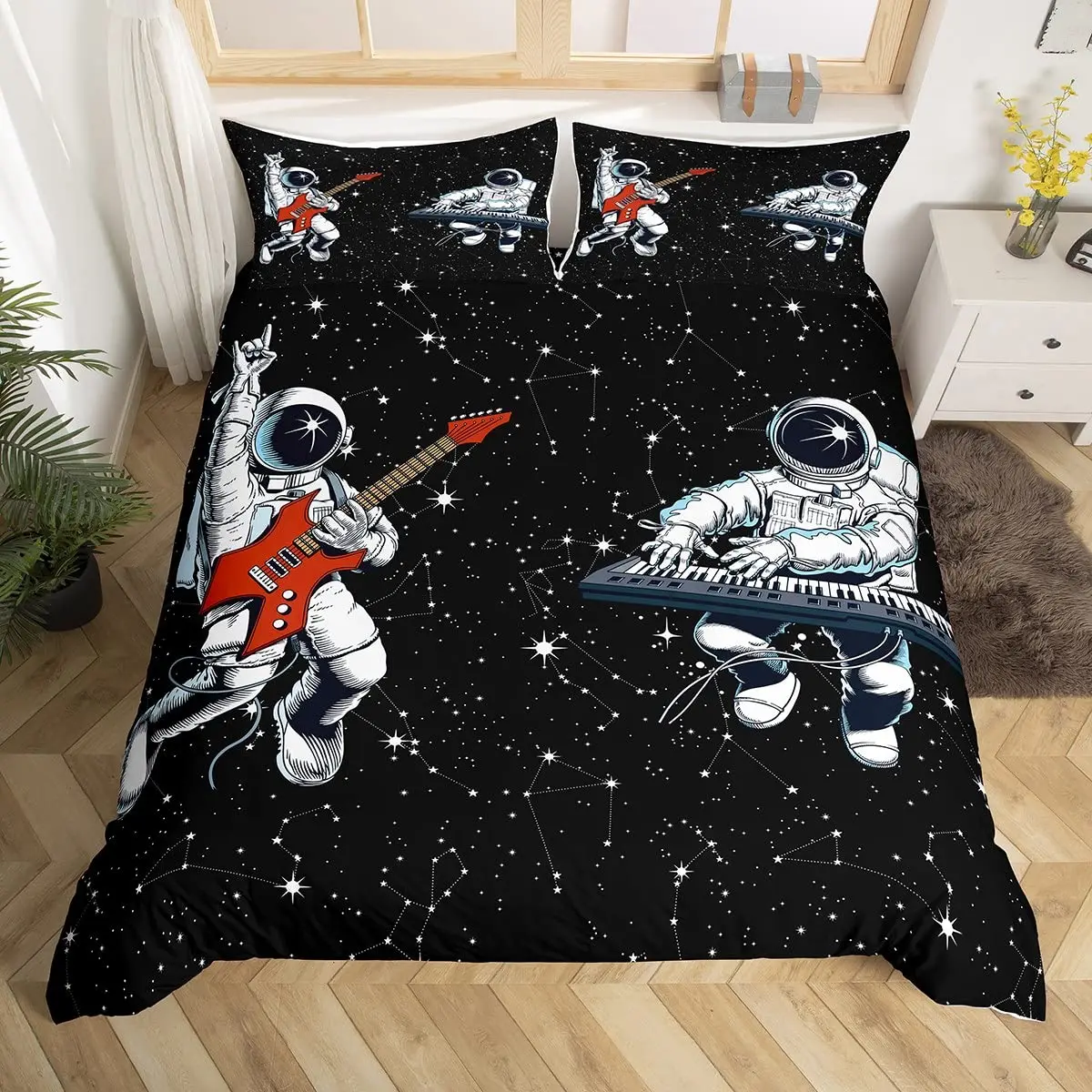 3D Fashion Astronaut Duvet Cover with Pillowcase for Children Kids Bed Decor Queen King Size Space Universe Theme Quilt Cover