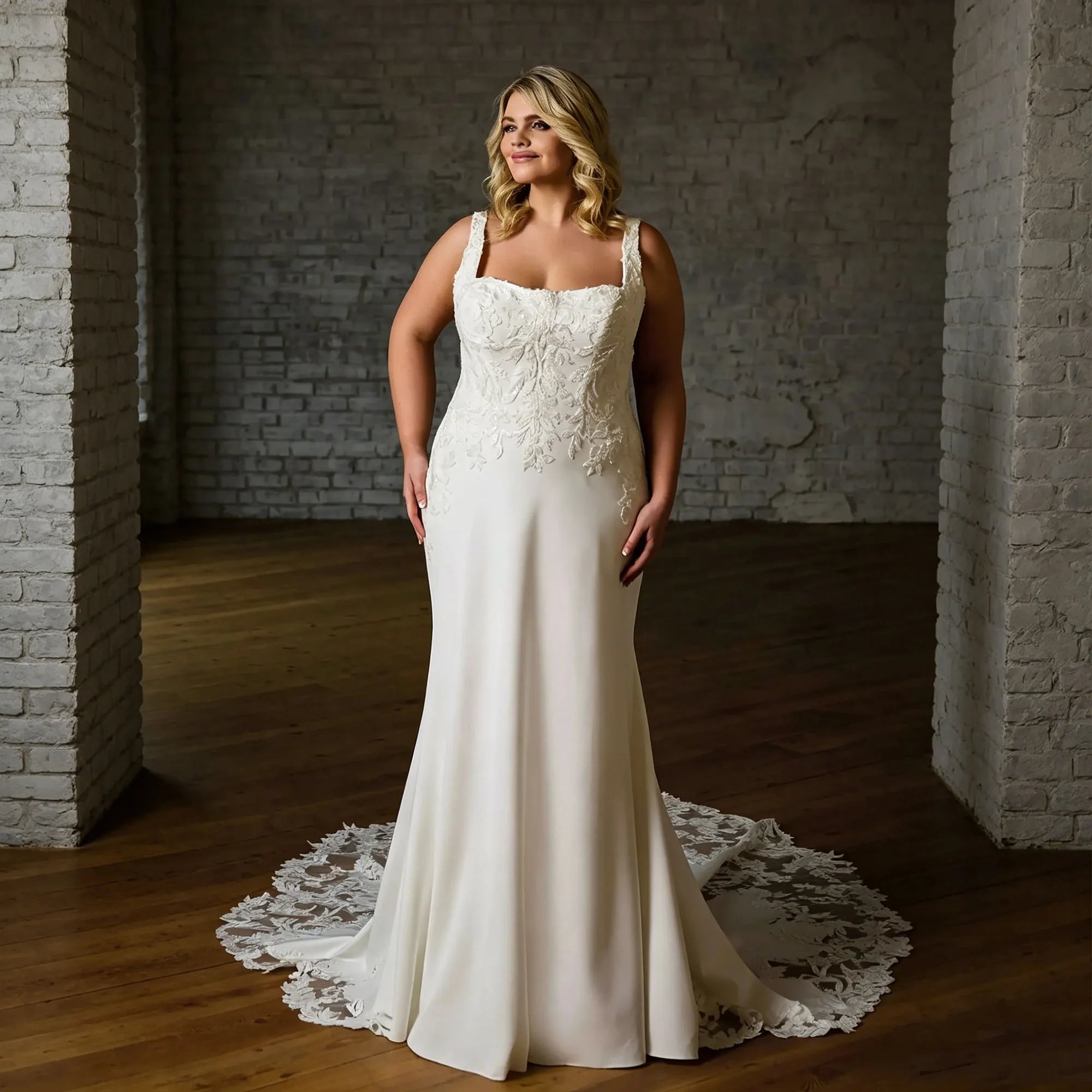 

Plus Size Lace Mermaid Wedding Dress Square Neck Backless With Lace Train Elegant Bridal Gown Robe De Mariée 2026 Customized