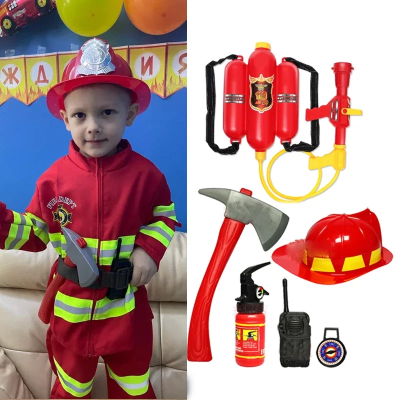 Firefighter Cosplay Costumes Unisex Uniform Kids Halloween Carnival Party Children Sam Fireman Clothing Suit Boy Performance