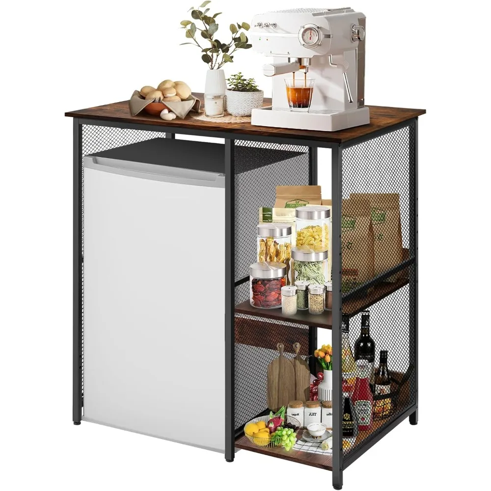 

Mini refrigerator cabinet with storage space, 3-layer mini refrigerator rack, microwave rack, table and bread rack