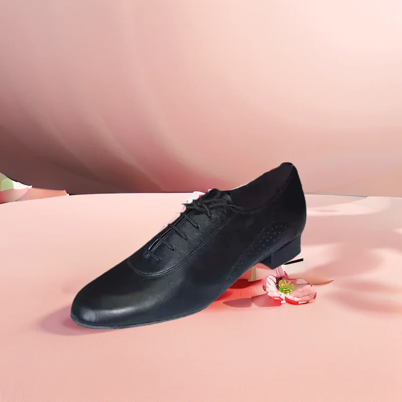 Evkoodance couro genuíno do homem moderno tango salsa sapatos de dança 2.5cm altura do salto sola macia sapatos festa dança