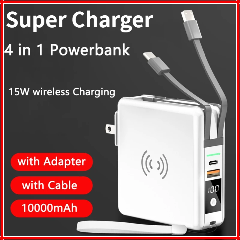 

Power Bank Charger with AC Plug Fast Wireless Charging 10000mAh Power Bank USB Type C Mobile Phone Charger for IPhone 15 Xiaomi