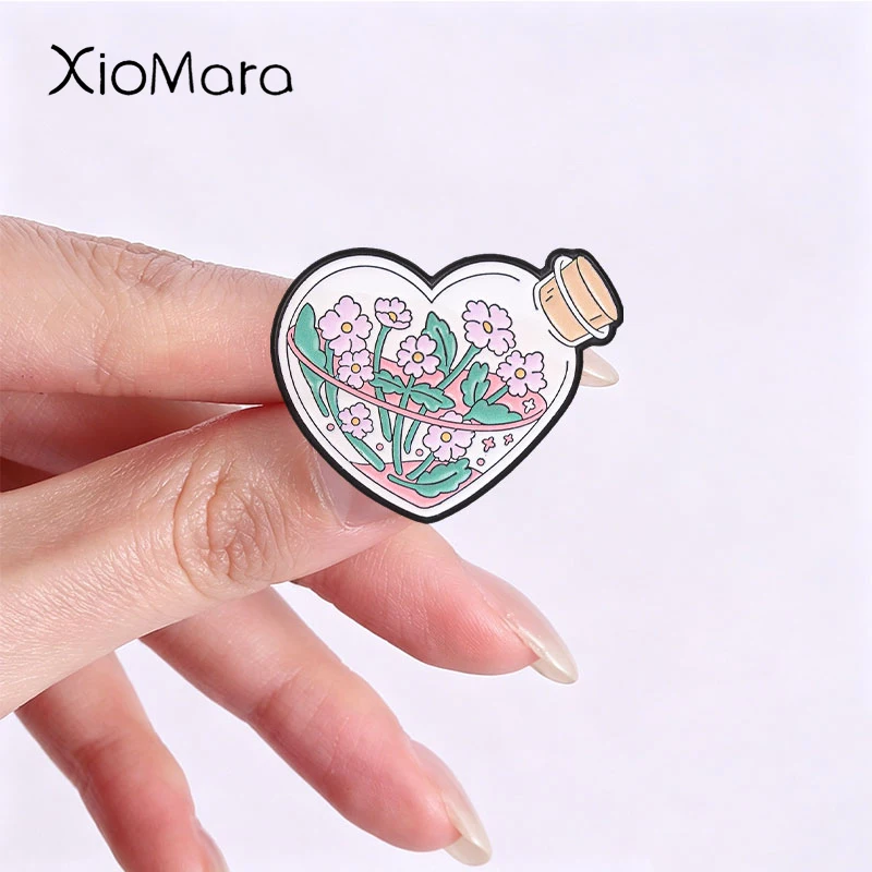 Cute Cartoon Flower Badge Heart Wishing Bottle Enamel Pins Fashion Lapel Metal Brooches Backpack Clothes Jewelry Gift for Friend