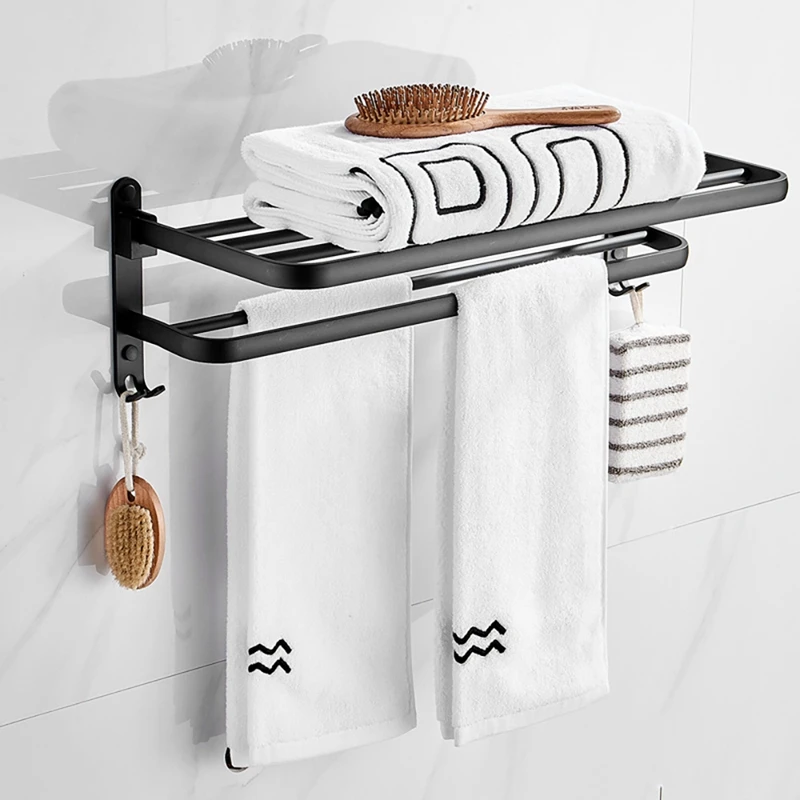 1Pcs Towel Holder Folding Wall Organizer Hook Hanger No Drill Bathroom Shelf Shower Storage Rack Bathroom Accessories