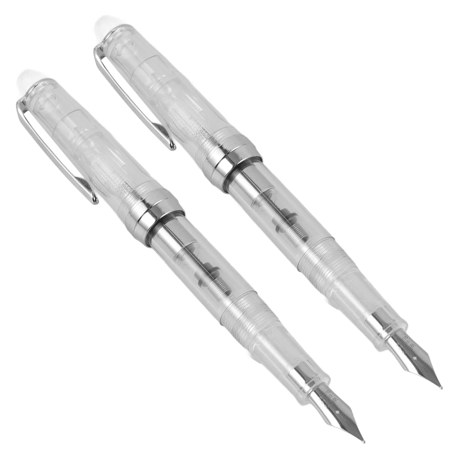 

2 Pcs Plastic Fountain Pen Ink Piston Smooth Writing Portable Reusable Calligraphy Office Gift Pens 0.5mm Supplies