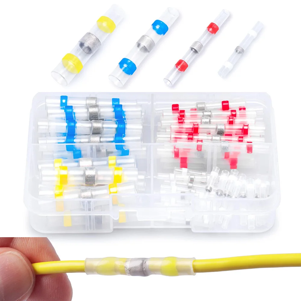 50/20 Pcs Heat Shrink Solder Connectors Electrical Waterproof Seal Heat Shrink Butt Terminals Solder Sleeve Wire Connectors