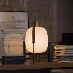 Cole Cestita white glass Table Lamp minimalist Leather Portable lamp for Bedside Living room Room japanese room Retro night lamp