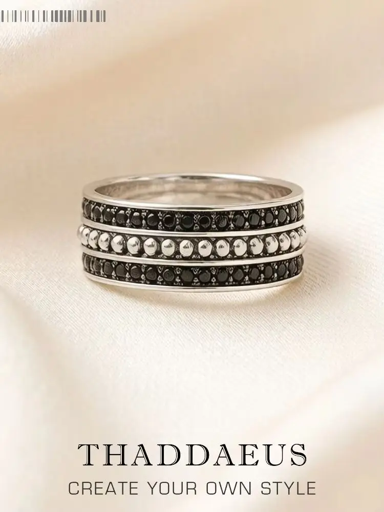 Pierścionek z czarnym CZ Pave Europe Style Vintage Jewelry Fine Jewelry dla kobiet mężczyzn prezent ze srebra próby 925 — zdjęcie 2