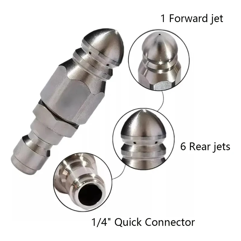 Mini Sewer Jetter Nozzle, 1/4'' Quick Connect Drain Cleaning Nozzle Tips Kit for Drain Jetting Hose