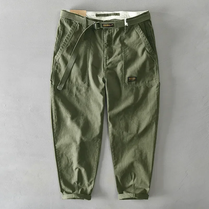 

Japanese Fashion Cargo Pants Men Spring Autumn Men's Pants Casual Baggy Pants Pure Cotton Trousers with Belt Classic Man Pants