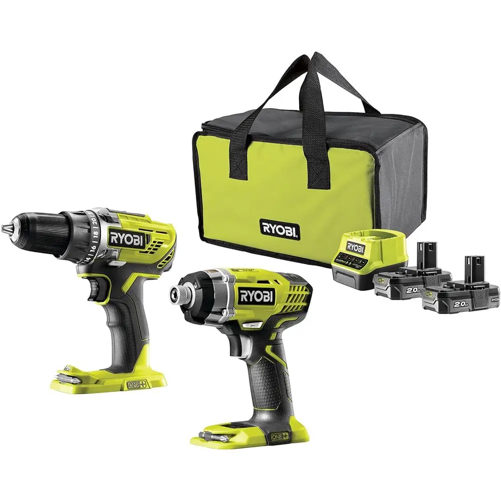 

18V Cordless Drill and Impact Wrench Set with 2.0Ah Batteries and Carry Bag