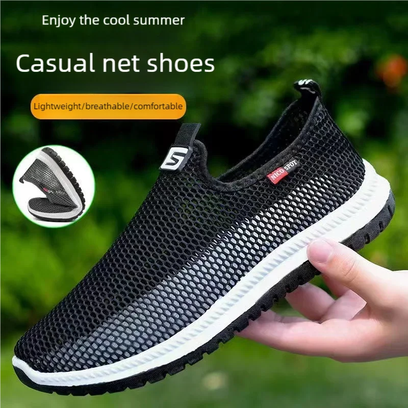 Sapatos de malha casuais leves masculinos verão novo respirável sola macia anti deslizamento sapatos esportivos ao ar livre tênis masculinos
