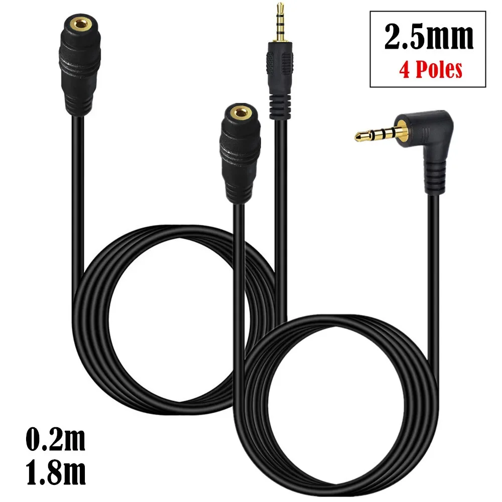 2.5mm Aux Cable  Double Angled Male to Female TRRS Stereo  Headphone Jack Gold Plated Connector Wire Cord Plug Cable 4 Pole