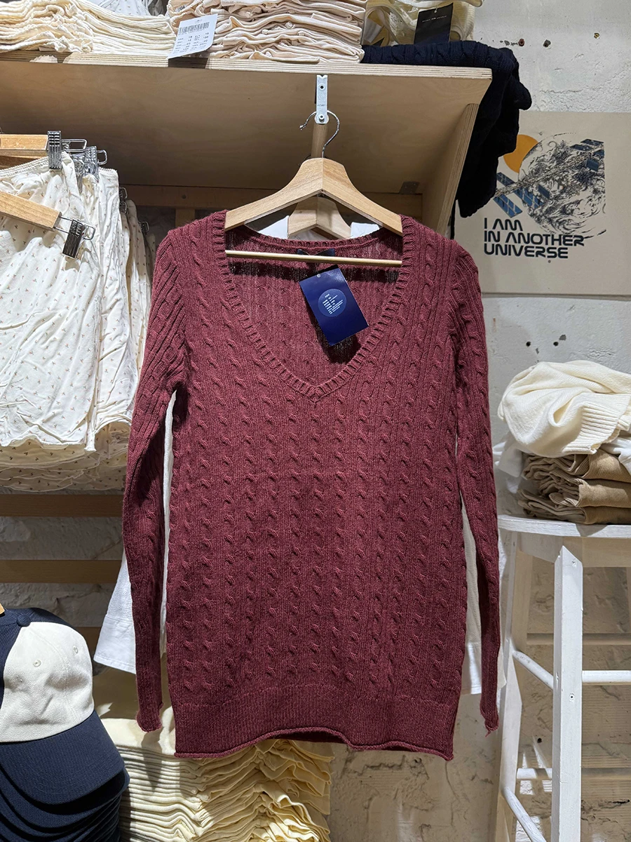 

Бордовый пуловер с цветочным принтом, женский осенний новый вязаный джемпер с v-образным вырезом и длинными рукавами, женский винтажный милый свитер в консервативном стиле