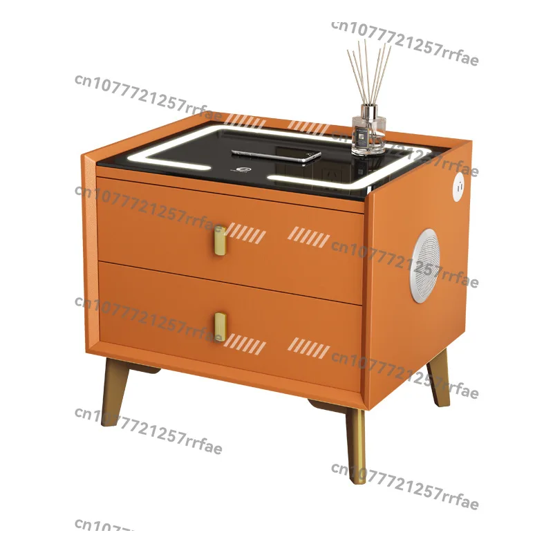 

Multifunctional smart bedside table Bluetooth speaker Modern simple bedroom two pumps Wireless charging USB bedside table three