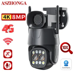 Caméra de permission Extérieure PTZ, Dispositif de Sécurité avec Zoom x10, Audio Bidirectionnel, 8MP, 4G/WiFi, pour Maison Intelligente, avec Objectif Touriste