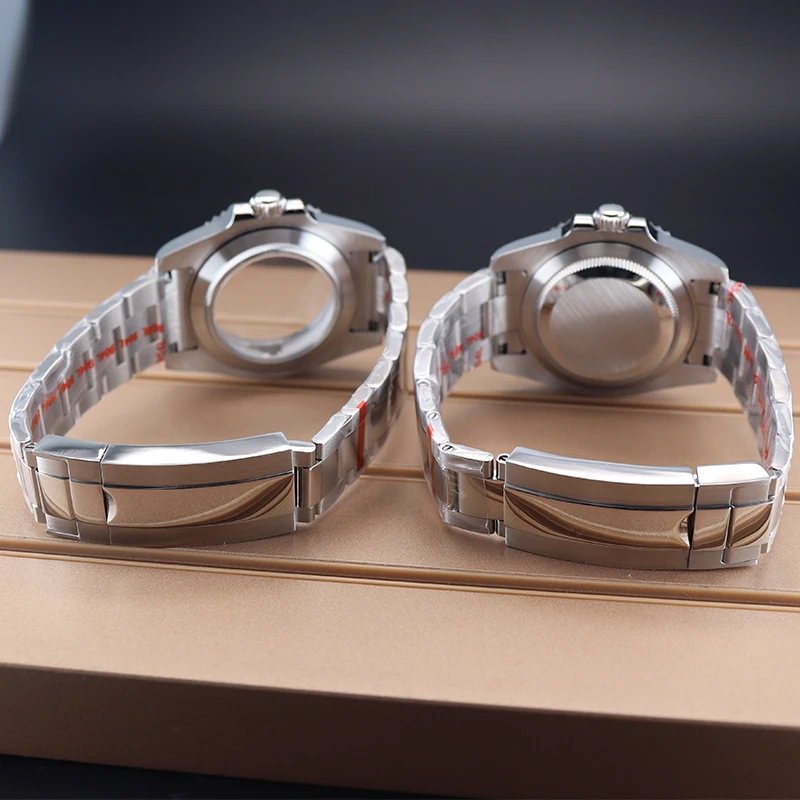 40mm Silvery Gold Waterproof Watch Case Sapphire Glass For YACHT SUB GMT NH35 NH36 NH34 Eta 2824 Miyota 8215 Movt Polished Strap