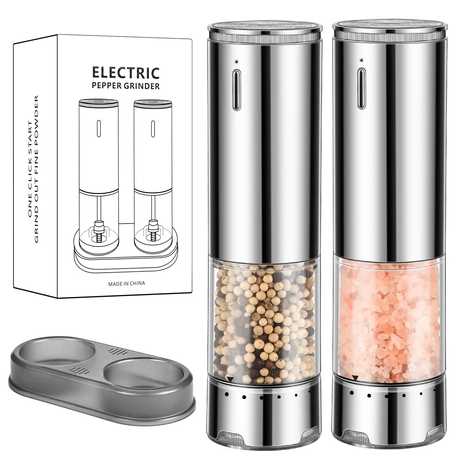 

2pcs Electric Salt and Pepper Grinder Rechargeable Automatic Spice Mills Pepper Grinder Adjustable Coarseness Large Capacity