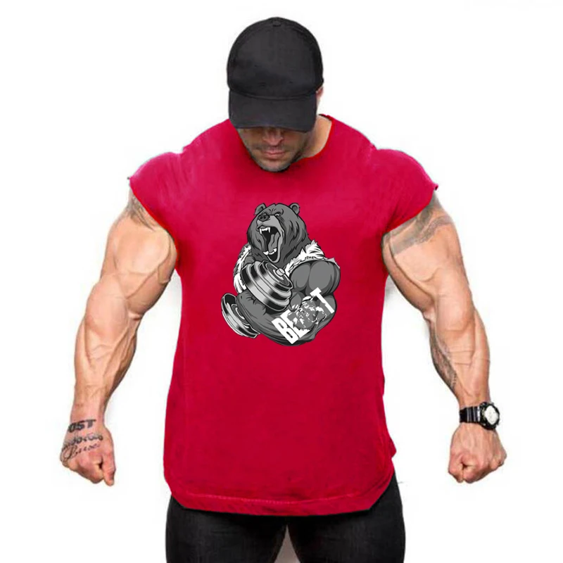 Brand Casual Clothing Bodybuilding Tank Top Men Gym Fitness Vest Singlet Sleeveless Shirt Solid Cotton Muscle Sports Undershirt