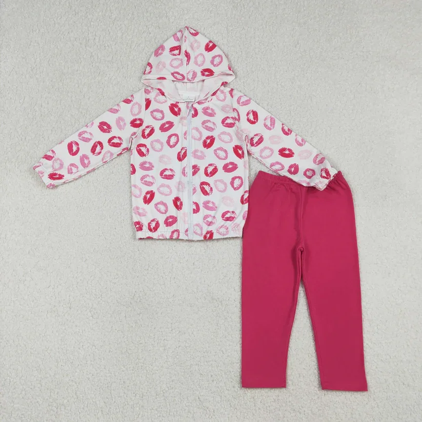 

RTS Pink Kiss Толстовка на молнии Топ Леггинсы Брюки Комплект одежды для девочек на День святого Валентина