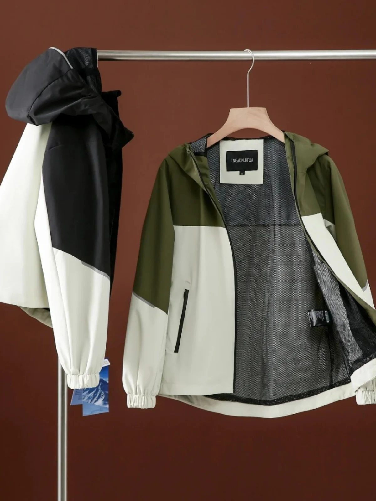 

Youth Spring Outdoor Windproof Splasroof Couples Hooded Jaet Stand Fit Long Sve Regular Length Casual Faion