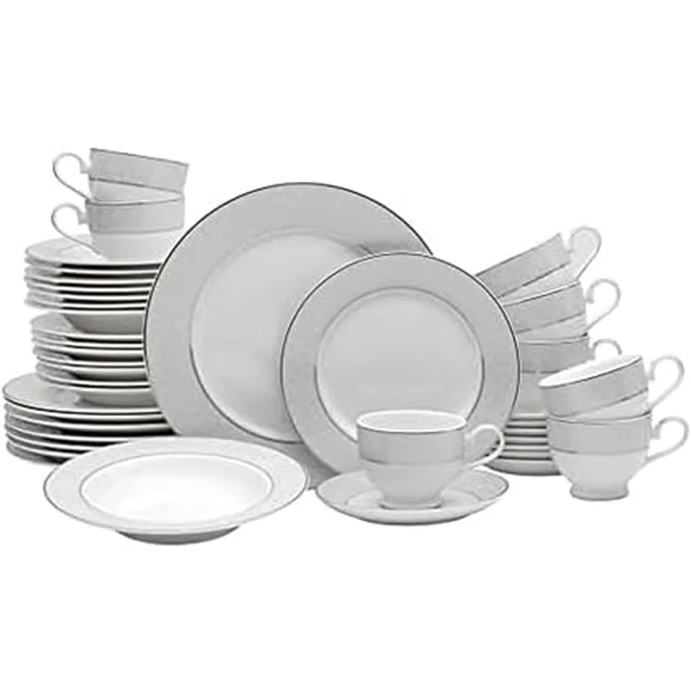 

Mikasa Parchment Dinnerware Set, 40-Piece, Service for Eight, Porcelain Plates, Bowls, and Mugs, Modern Design