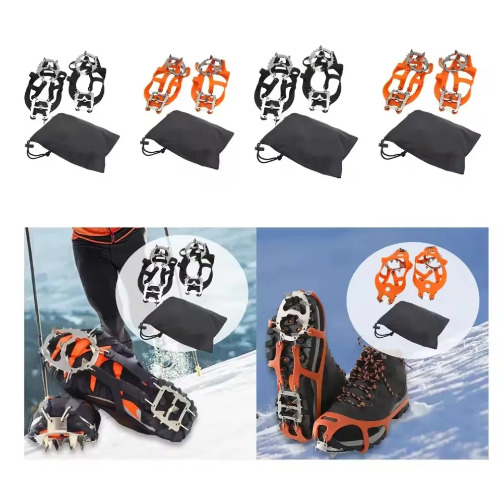 1pair 18 Studs Professional Anti Slip Ice Snow Climbing Crampons Mountaineering Hiking Camping Winter Outdoor Walk Spike Shoes