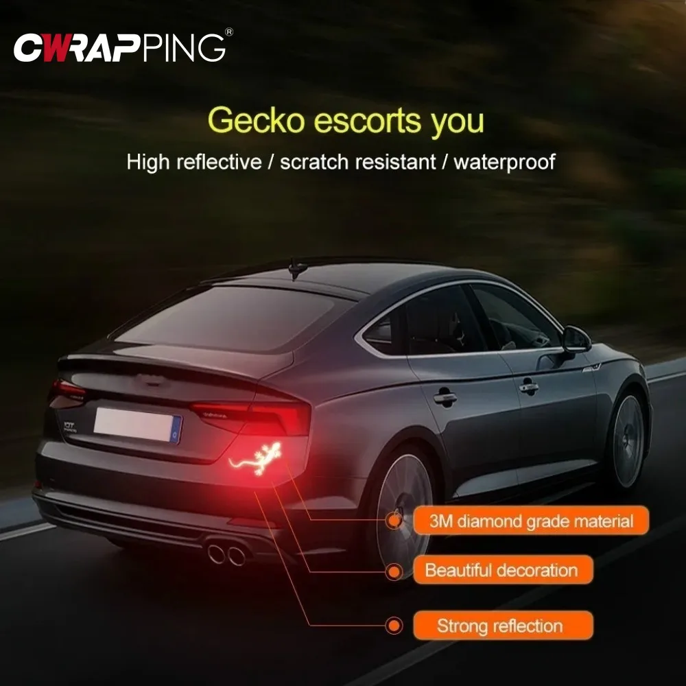 Car Reflective Sticker Funny Gecko Decorative Adhesive Reflector Sticker for Auto Motorcycle Triangle Exterior Accessories