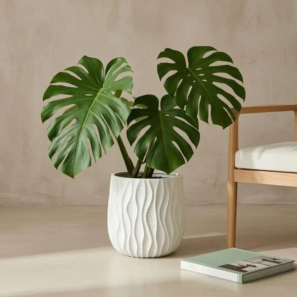 Indoor Planter Pots Outdoor Garden Containers Planter with Drainage Hole Saucer Water Ripple Texture Flower Pot Modern Indoor