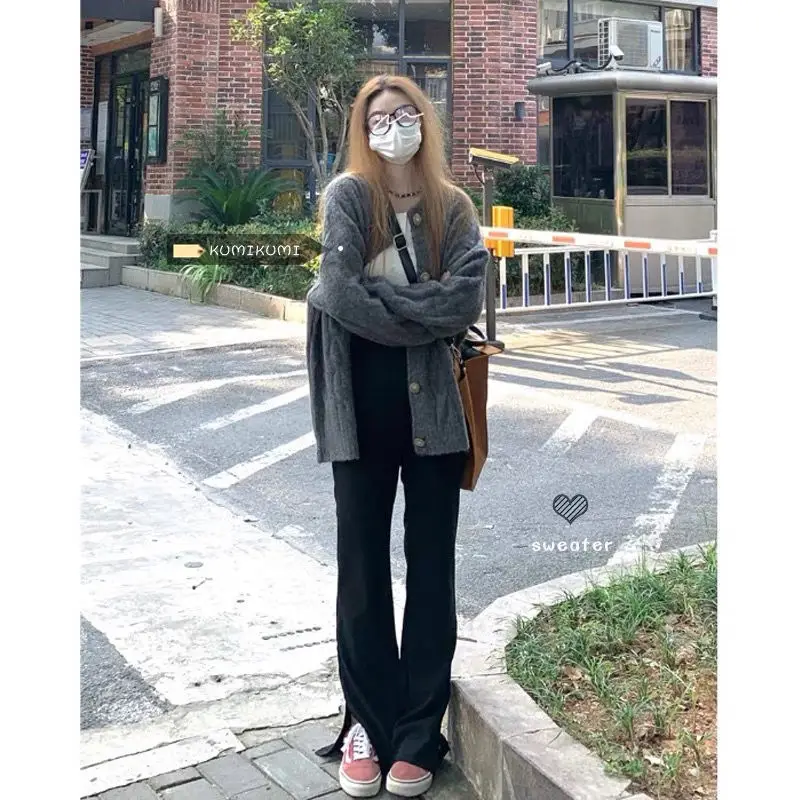 

2023 Women Spring Autumn Korean Elegant Knitted Cardigan Sweaters Female Fashion Casual Loose Solid Single Breasted Sweater V16