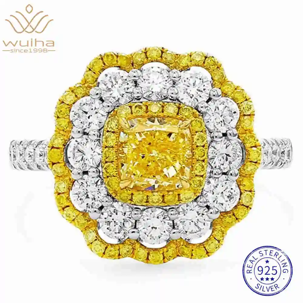 

WUIHA 925 Sterling Silver Crushed Ice Cut Lab Sapphire Citrine High Carbon Diamond Gemstone Wedding Engagement Ring Fine Jewelry