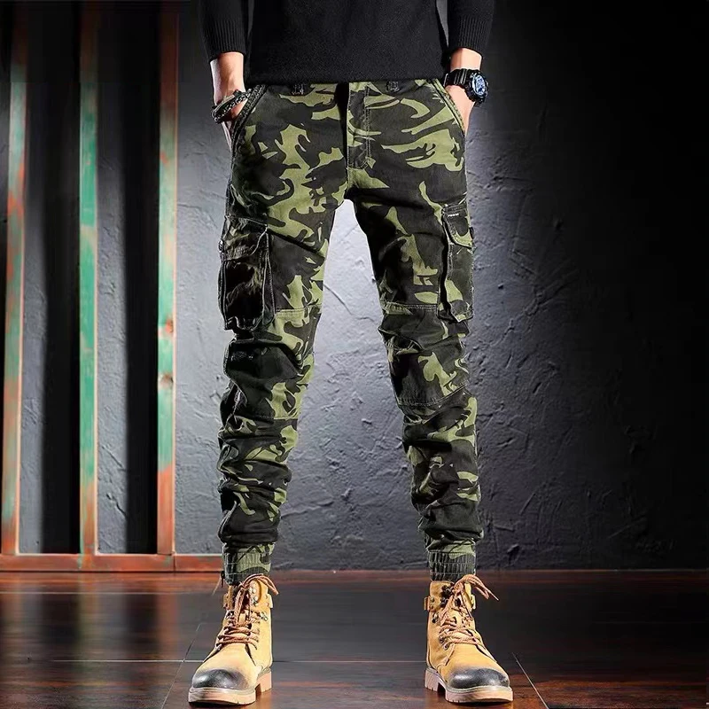 BAPAI Herenmode Oversized Camouflage Cargobroek Outdoor Grijze Broek Multifunctionele Werkbroek Dunne Jungle Campingbroek