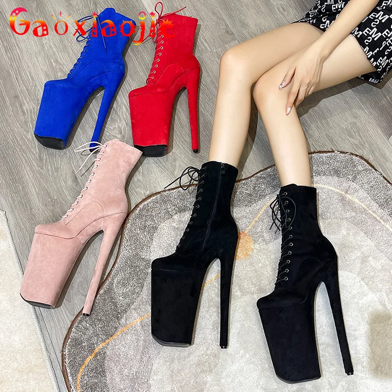 

Strip Pole Dance Ankle Boots Women Shoes Super High Heel Flannel 26cm Fashion Boots Model Stage Walk Show Female Platform Boots