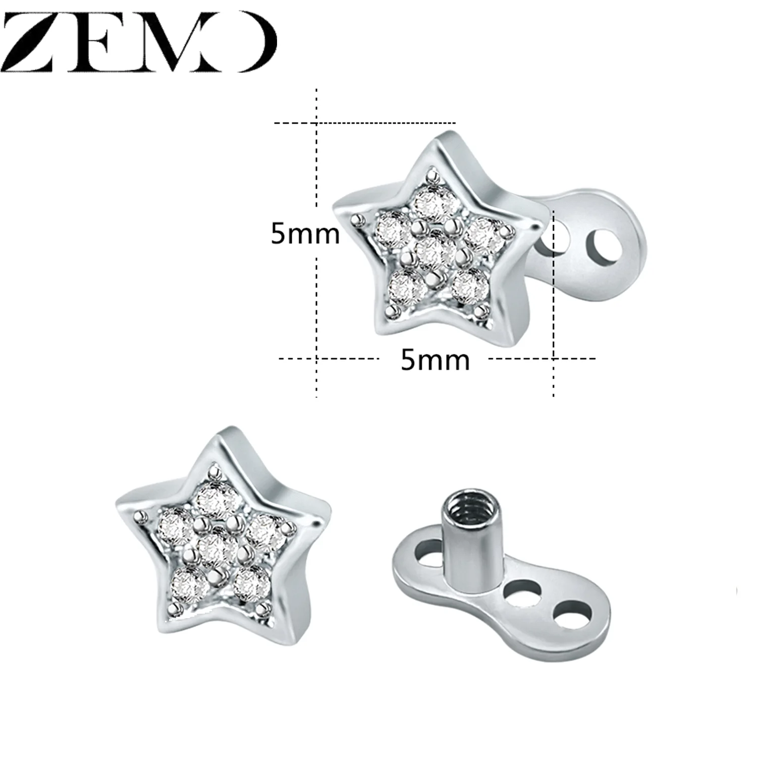 14G Cubic Zirconia Dermal Anchor Tops, 2 PCS
