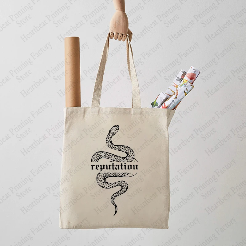 Reputation Album Snake Pattern Tote Bag Reusable swiftie Bag Shopping Bags Foldable Canvas Shopper Handbag Bag TS Fans Merch