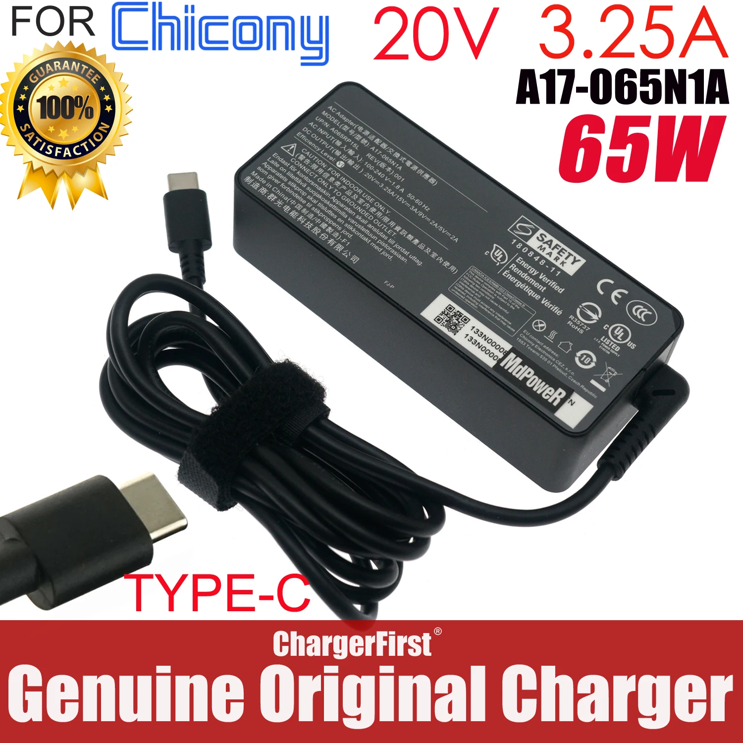 Original Chicony A17-065N1A 65W USB-C AC Adapter for SONY VAIO SX12 VJS122 SX14 VJS142 SE14 VJSE41 Type-C PD Power Supply