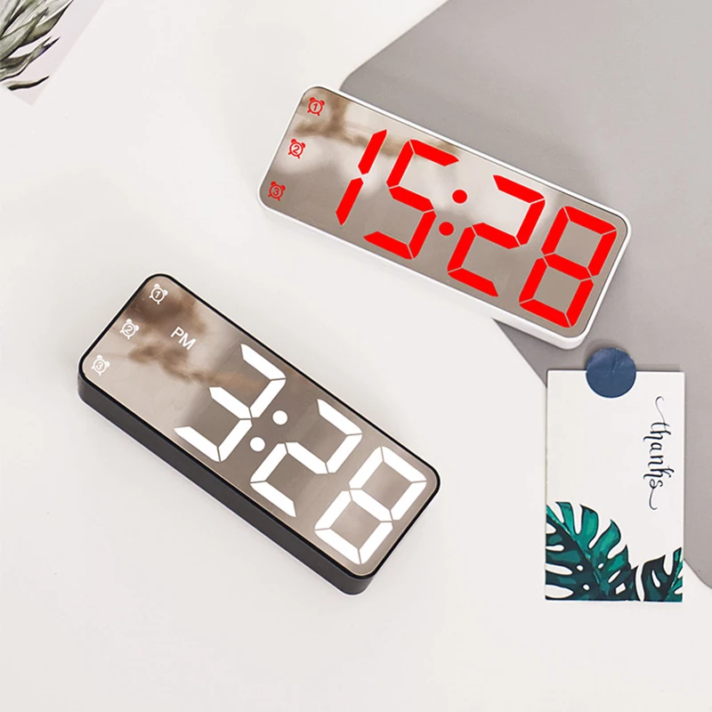 LED Digital Alarm Clock Date Time Temperature Display Electronic Clock Multifunction Voice Control Mute Clock for Bedroom Office